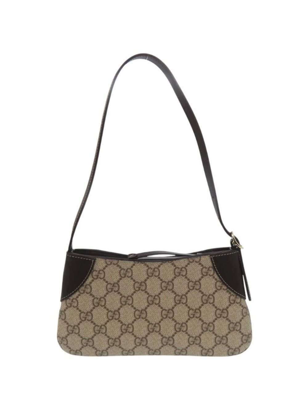 Gucci GG Emblem Shoulder Bag Canvas Leather Beige